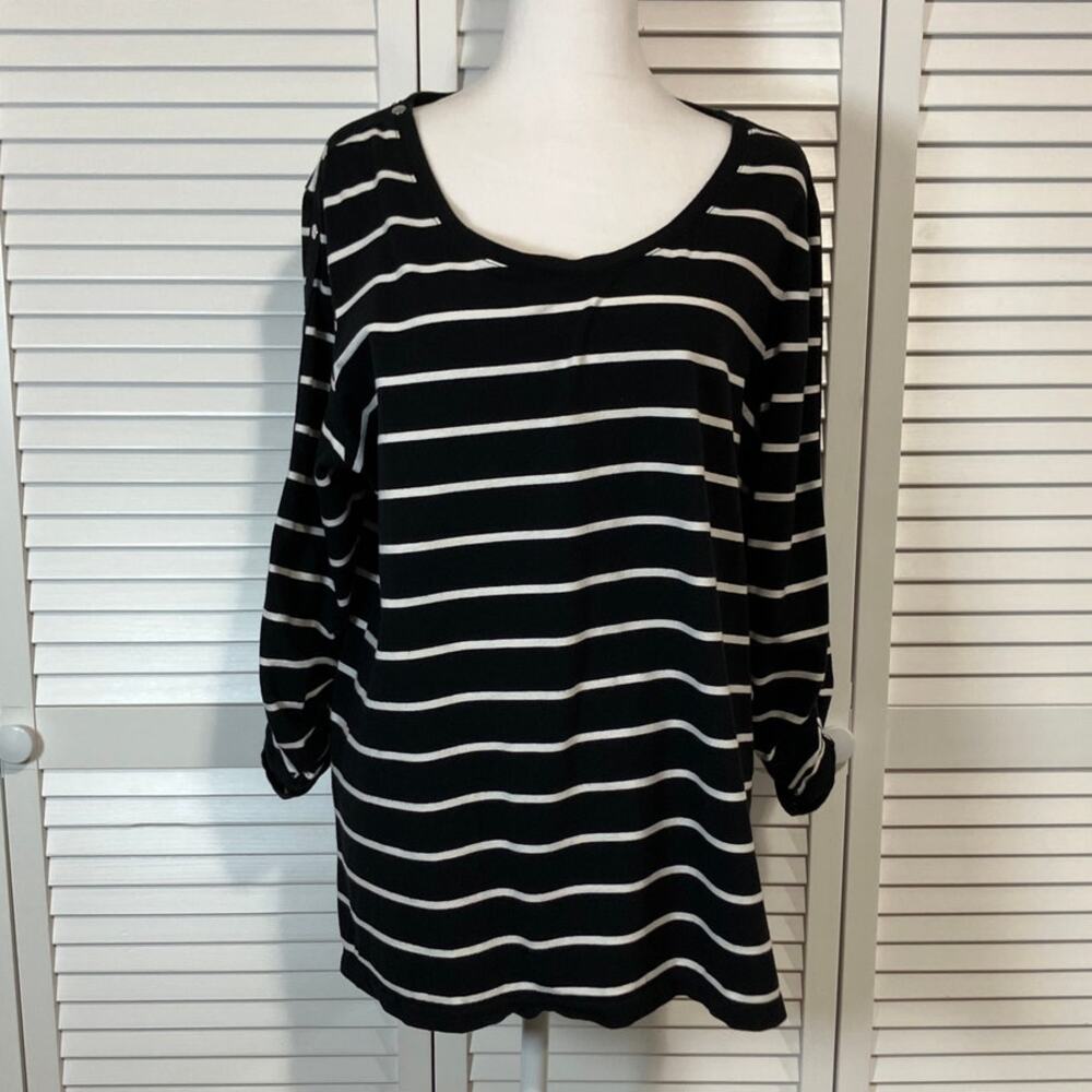 Susan Graver Black White Striped Scoop Neck Tunic Blouse Women 1X